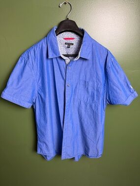Premium Blue Short-Sleeve Button-Down Shirt